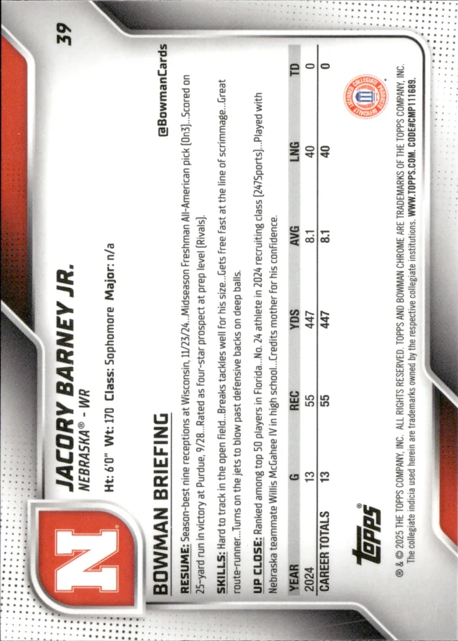 Jacory Barney Jr. card back