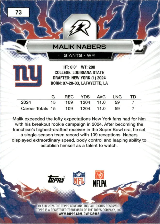 Malik Nabers card back