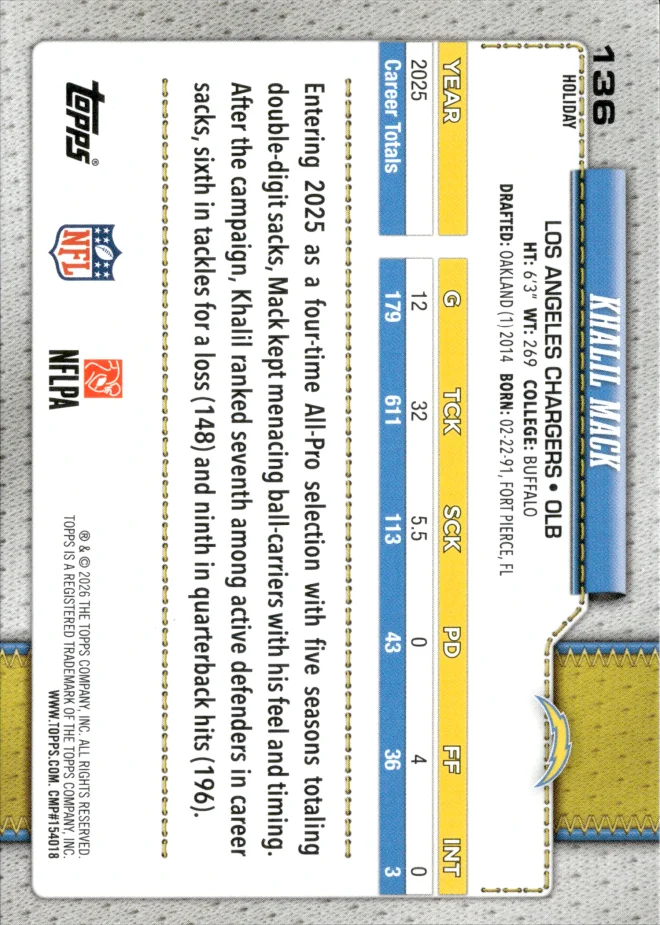Khalil Mack card back