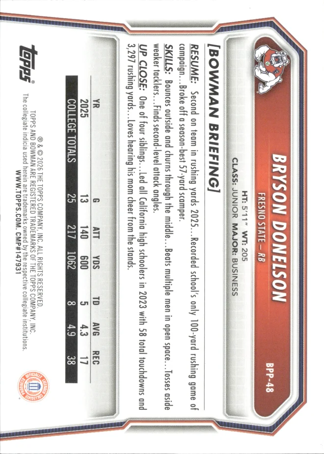 Bryson Donelson card back