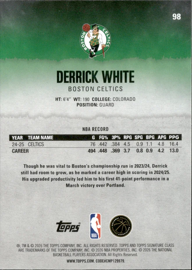 Derrick White card back