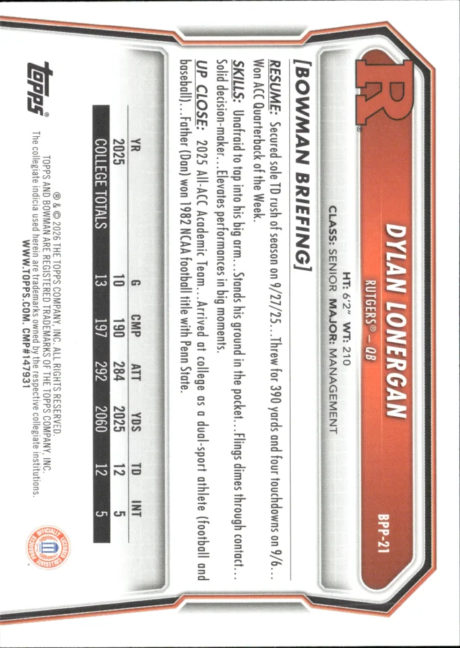 Dylan Lonergan card back