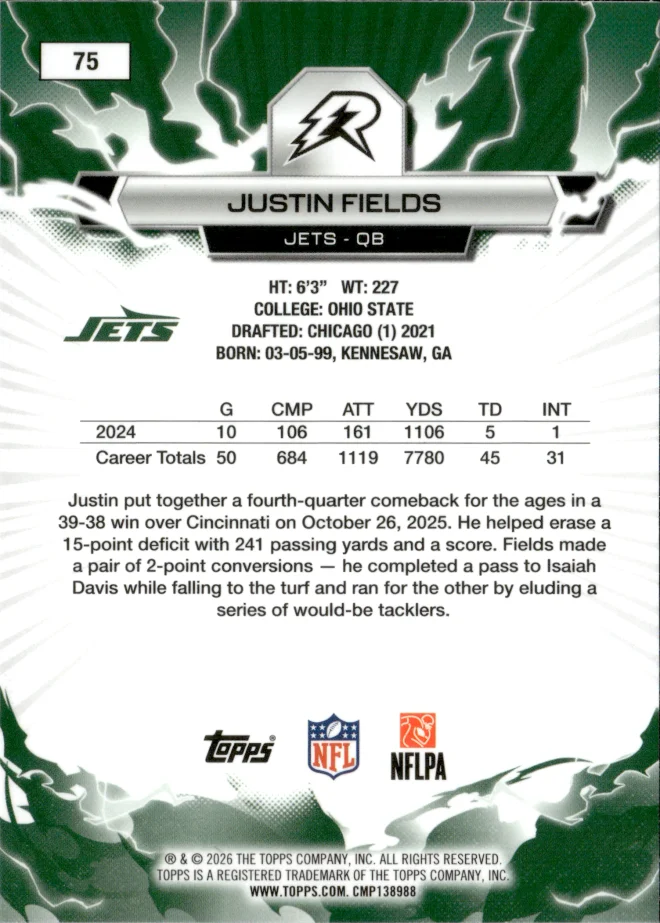 Justin Fields card back