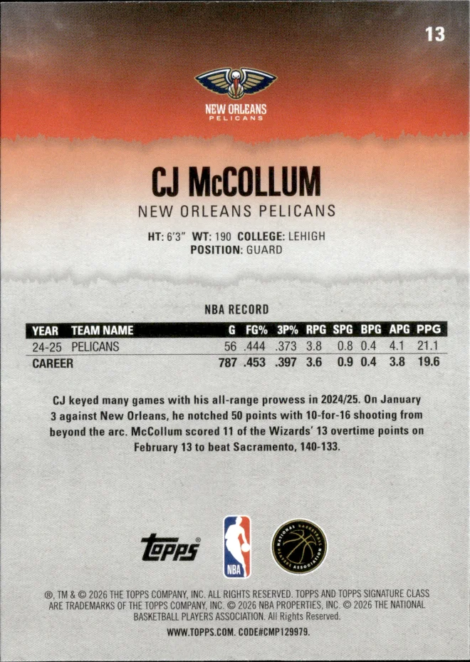 CJ McCollum card back