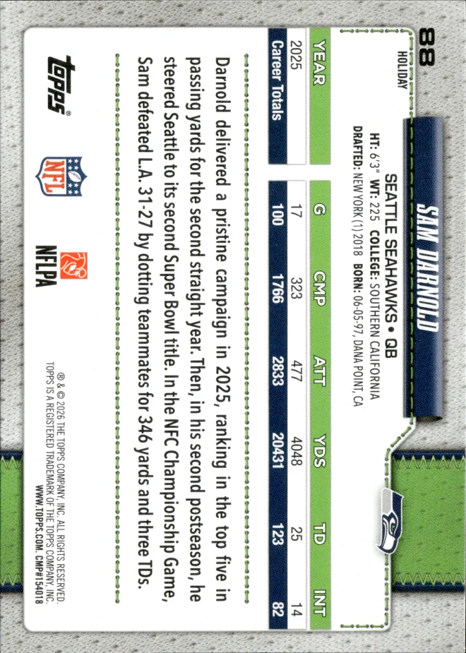 Sam Darnold card back