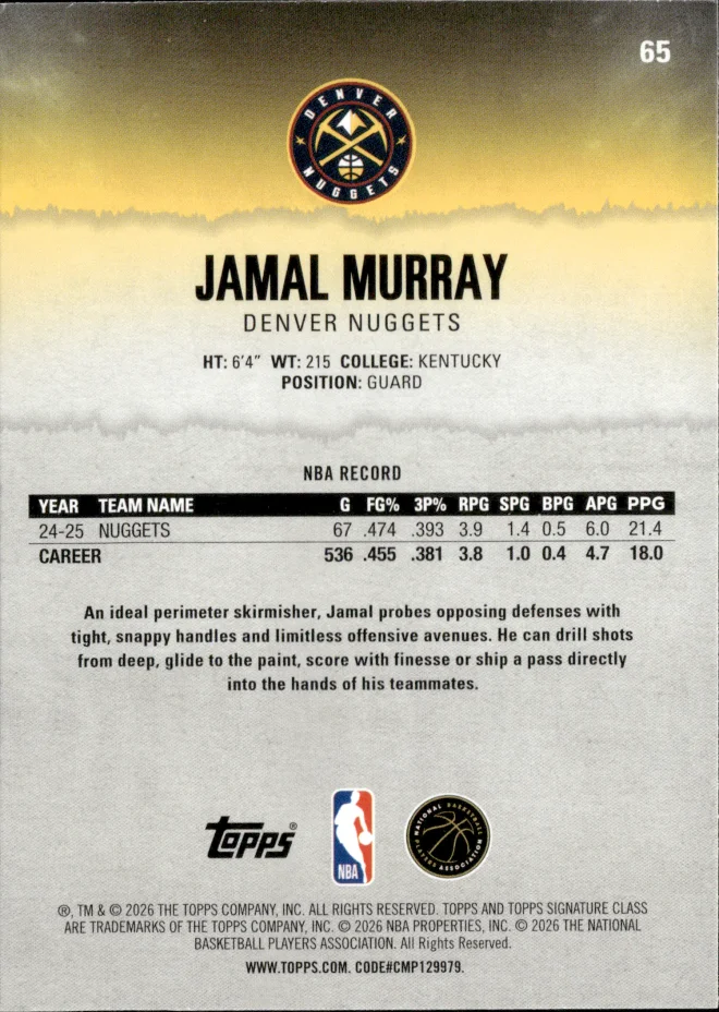 Jamal Murray card back