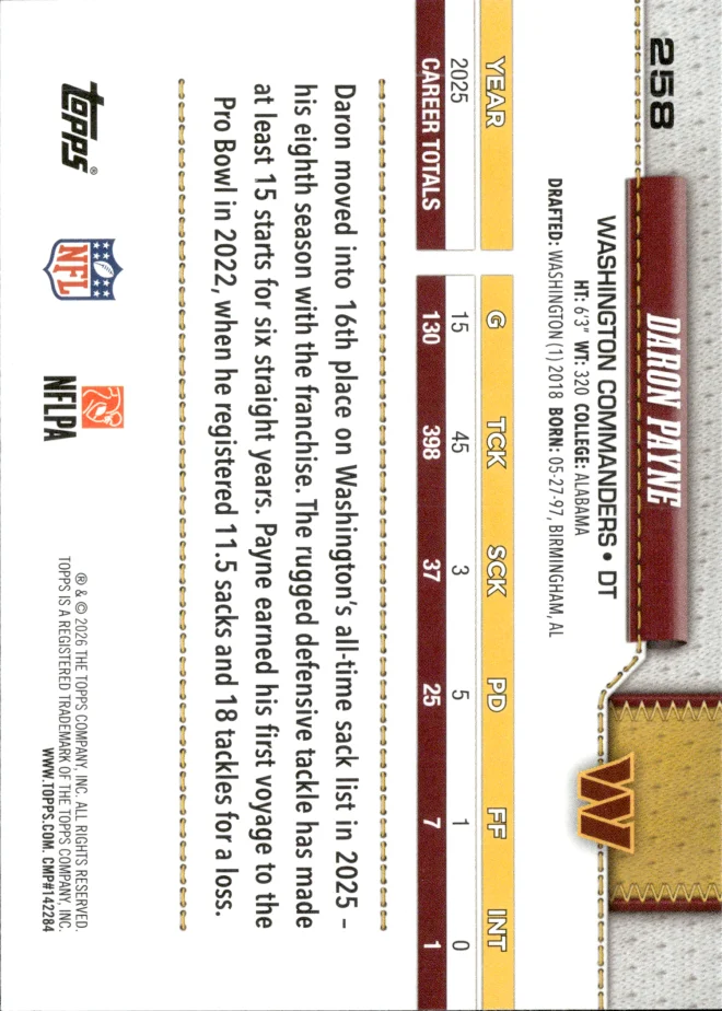 Daron Payne card back