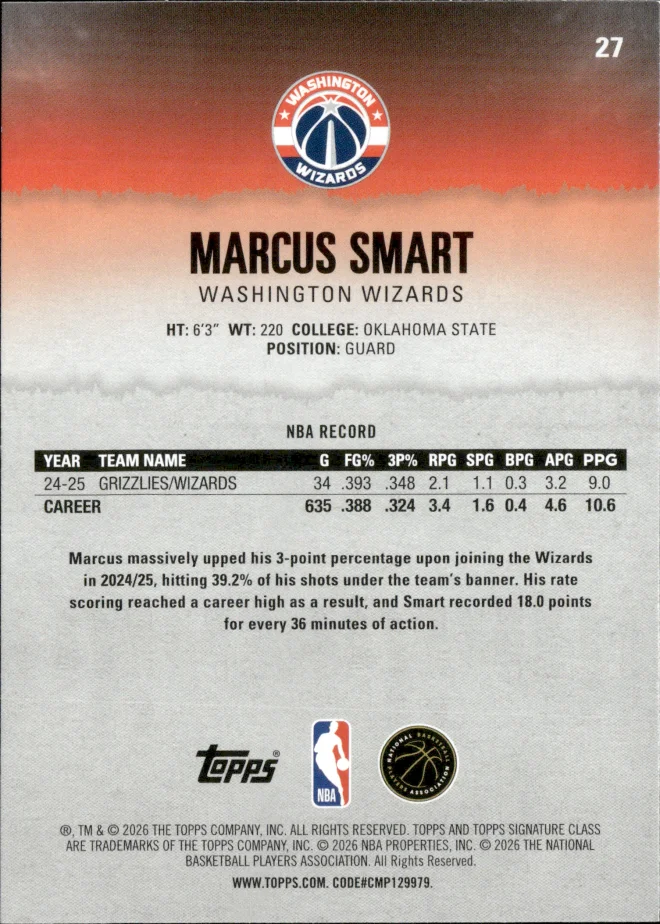 Marcus Smart card back