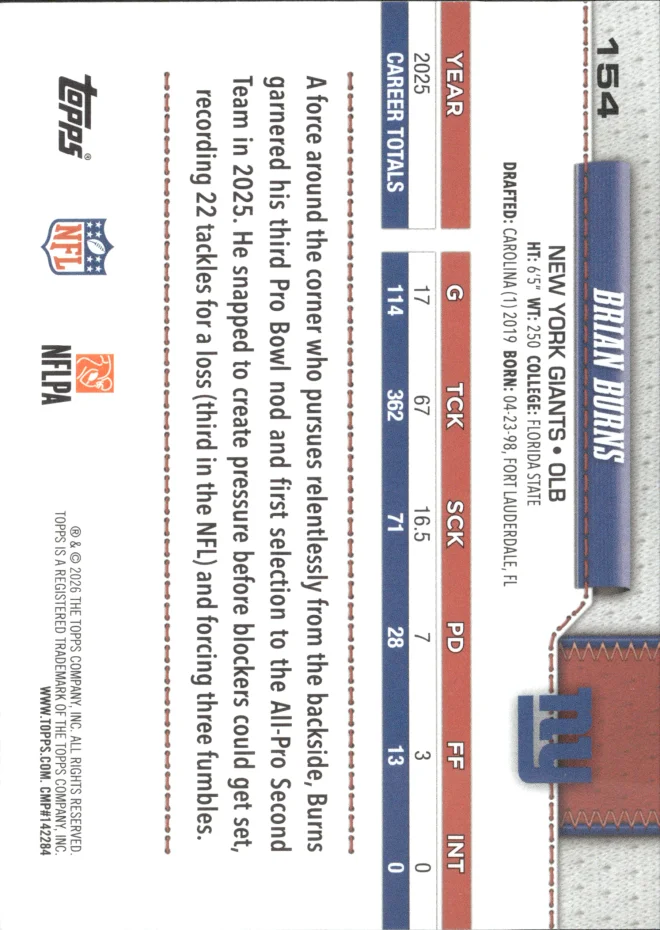 Brian Burns card back