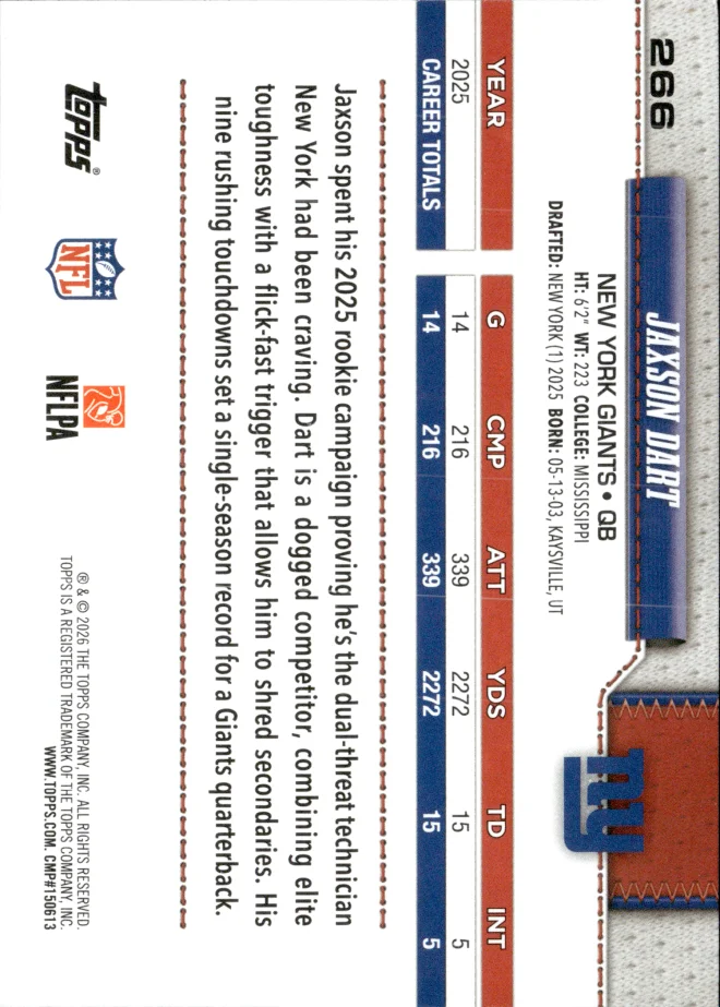 Jaxson Dart card back