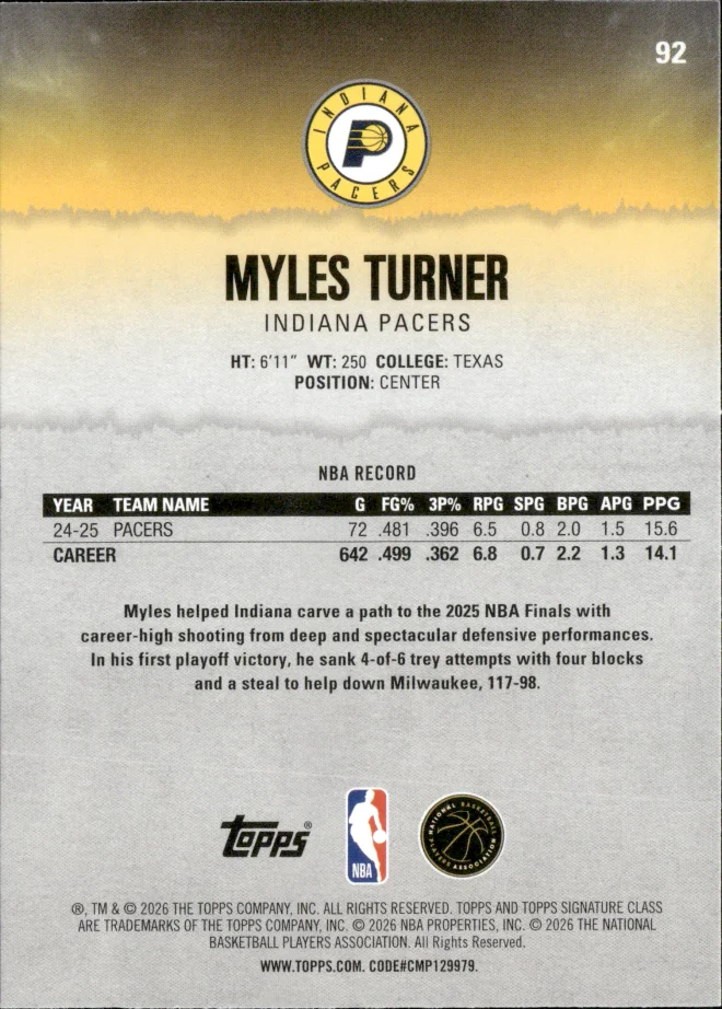 Myles Turner card back