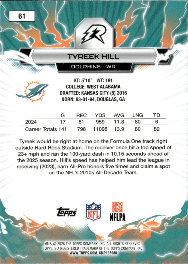 Tyreek Hill card back