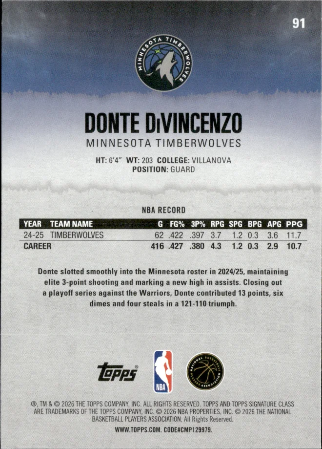 Donte DiVincenzo card back