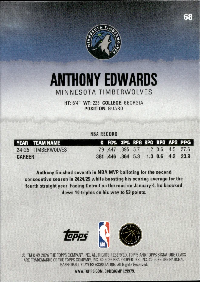 Anthony Edwards card back
