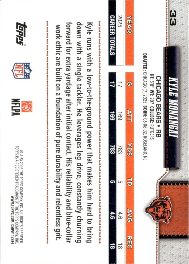 Kyle Monangai card back