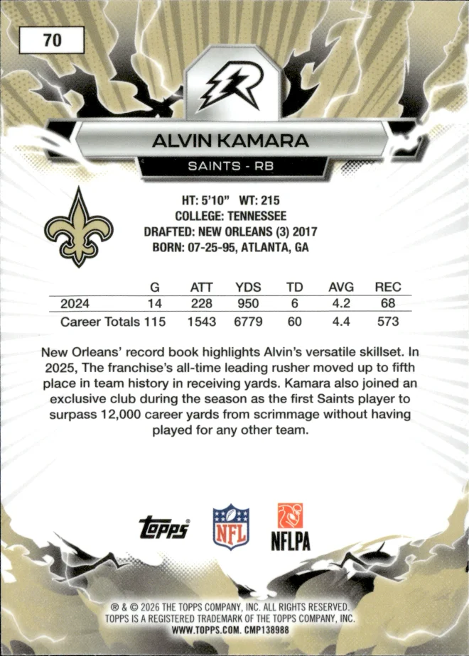Alvin Kamara card back
