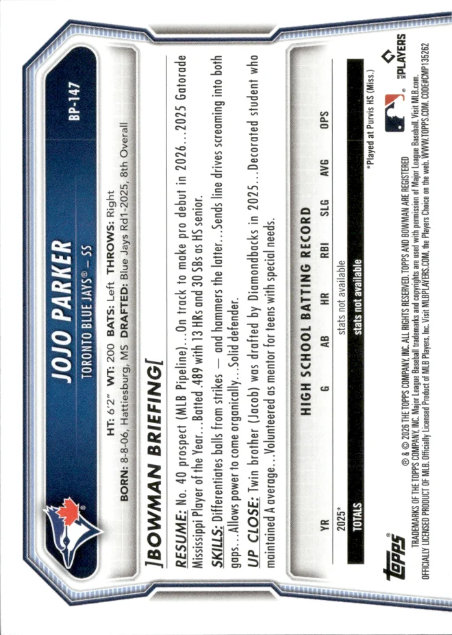 JoJo Parker card back