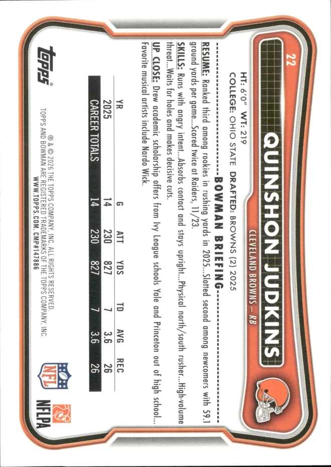 Quinshon Judkins card back