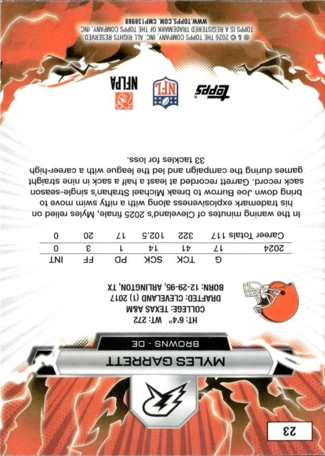 Myles Garrett card back