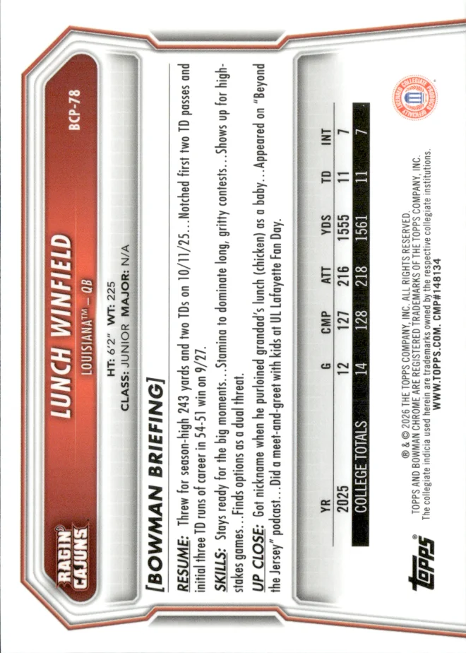 Lunch Winfield card back