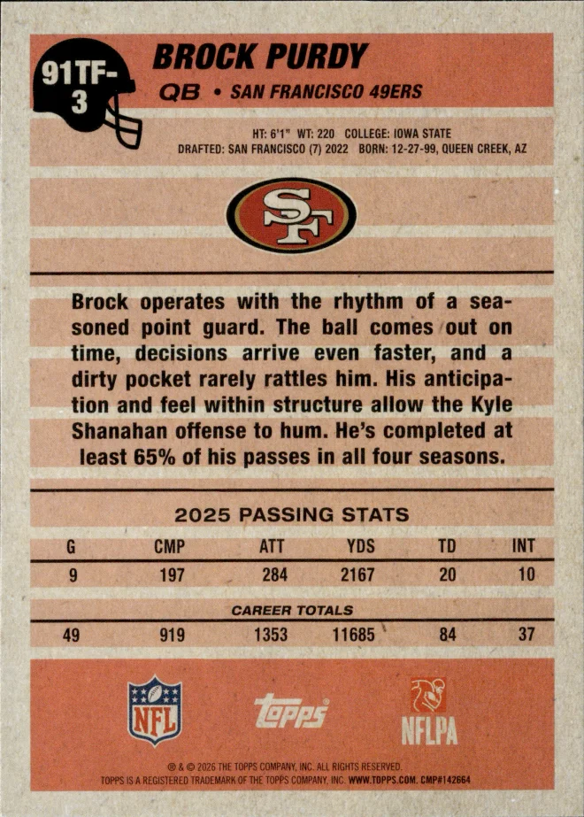 Brock Purdy card back