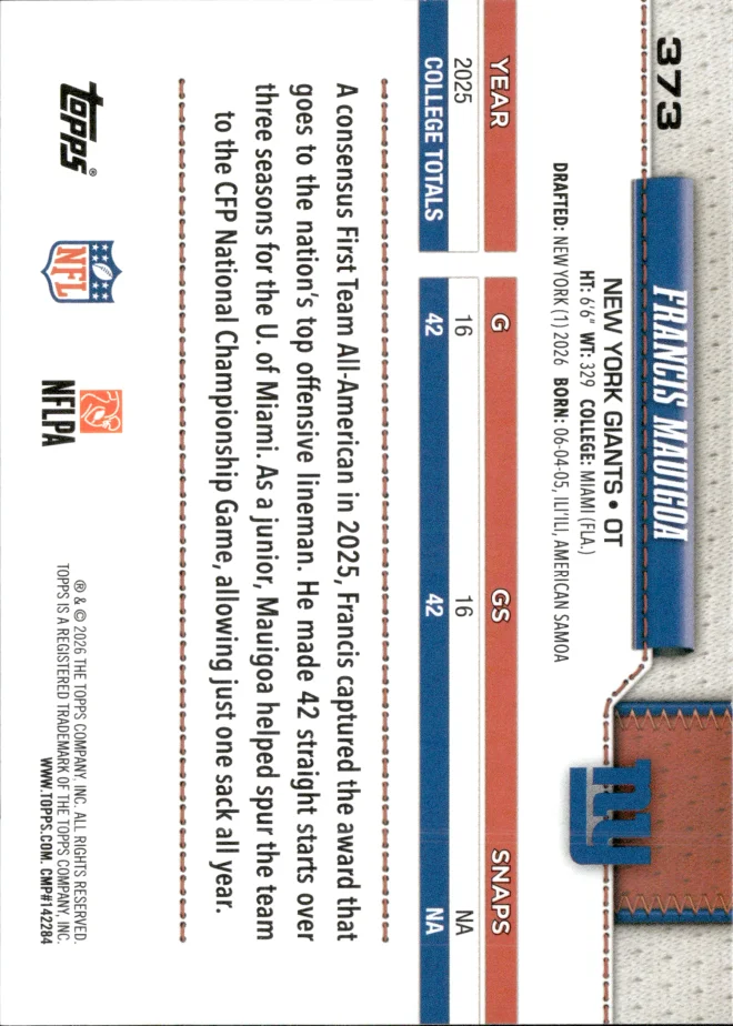 Francis Mauigoa card back