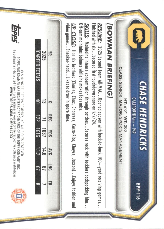 Chase Hendricks card back
