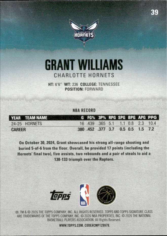 Grant Williams card back
