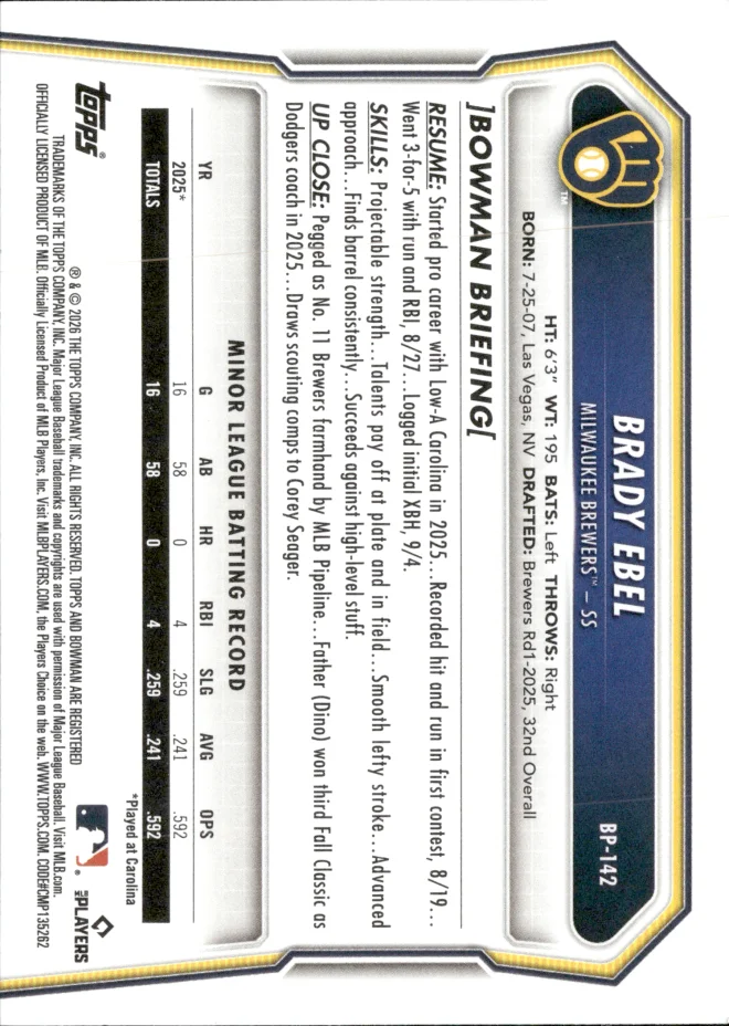 Brady Ebel card back
