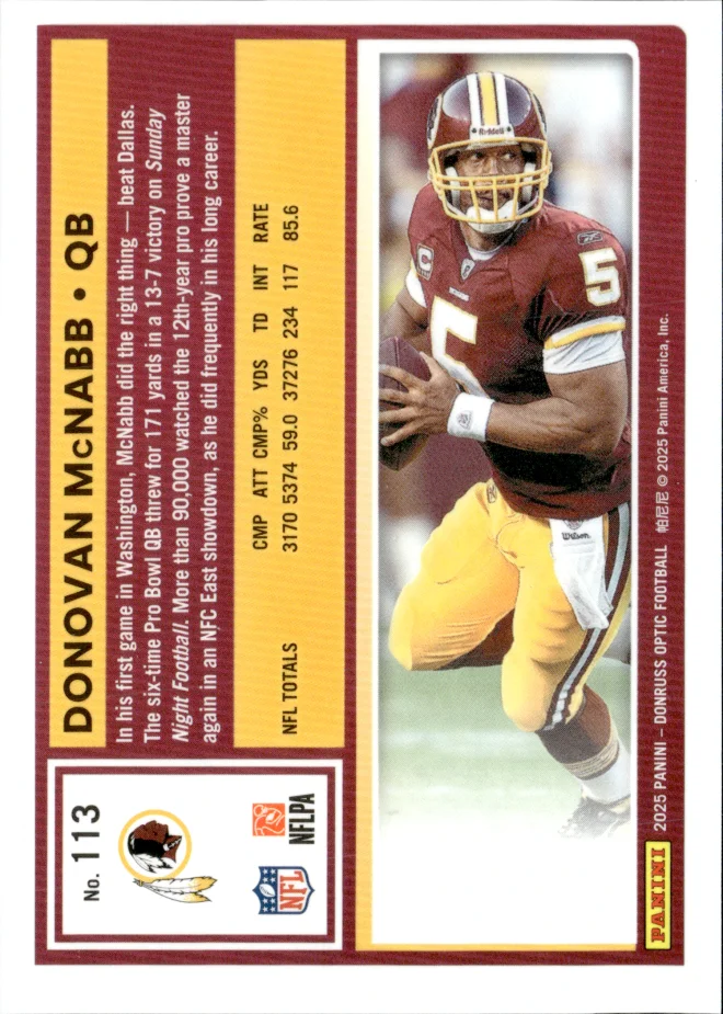 Donovan McNabb card back