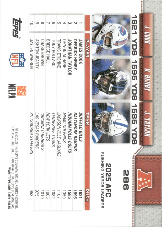 James Cook / Derrick Henry / Jonathan Taylor card back