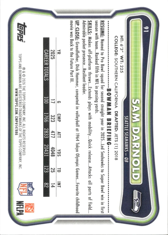 Sam Darnold card back