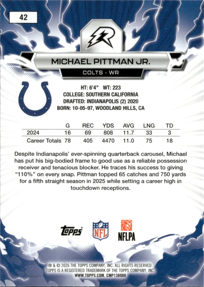 Michael Pittman Jr. card back