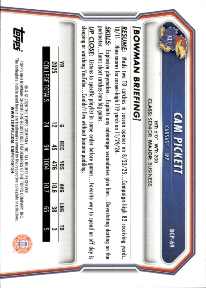 Cam Pickett card back