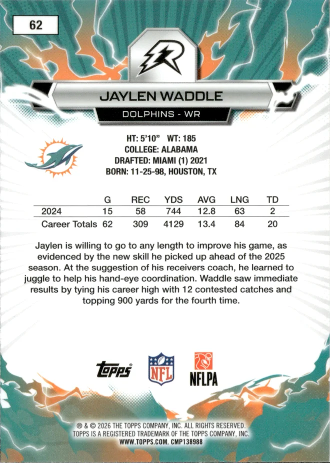 Jaylen Waddle card back