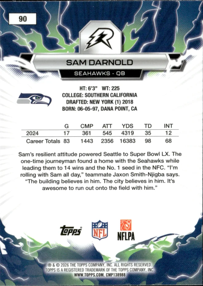 Sam Darnold card back