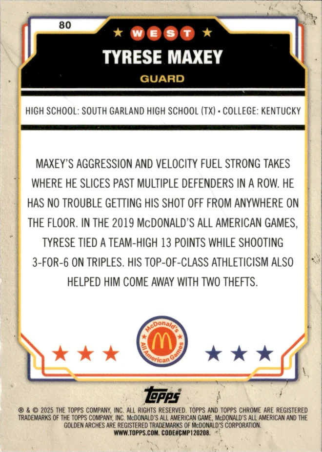 Tyrese Maxey card back