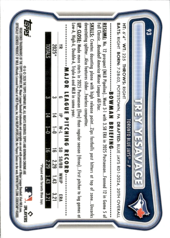Trey Yesavage card back