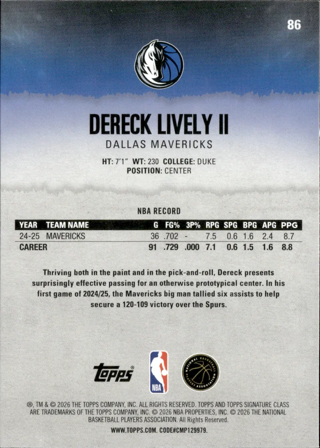 Dereck Lively II card back