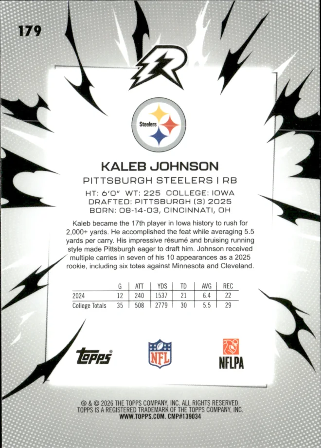 Kaleb Johnson card back