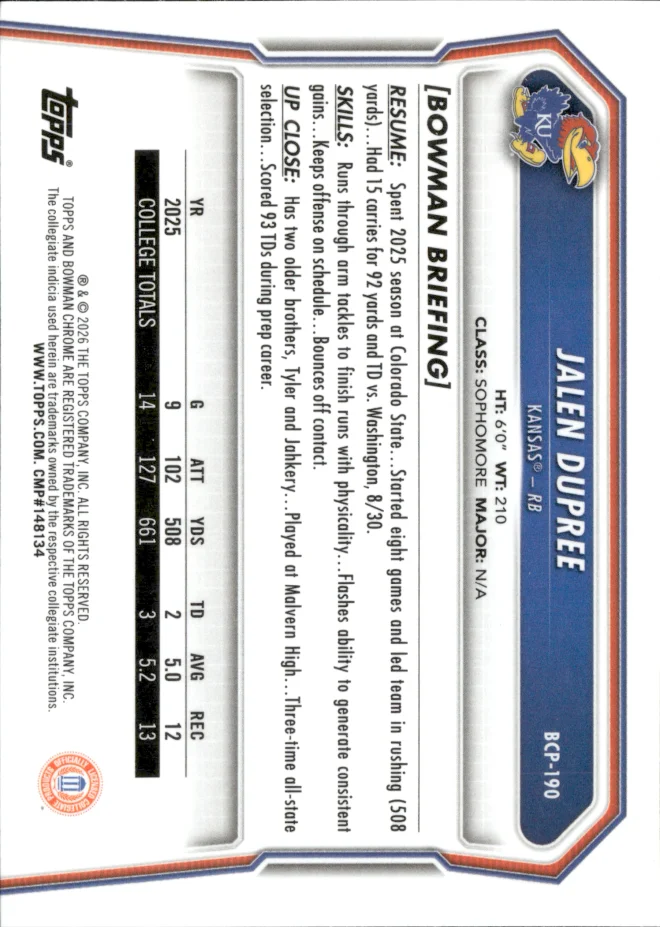 Jalen Dupree card back