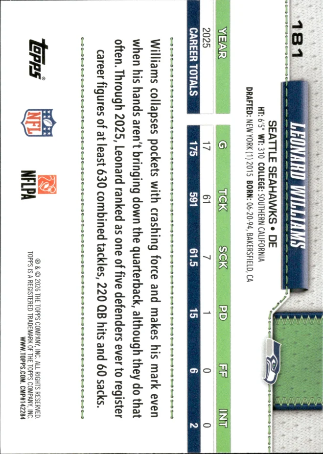 Leonard Williams card back