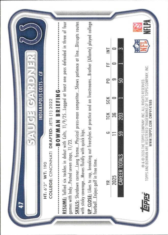 Sauce Gardner card back
