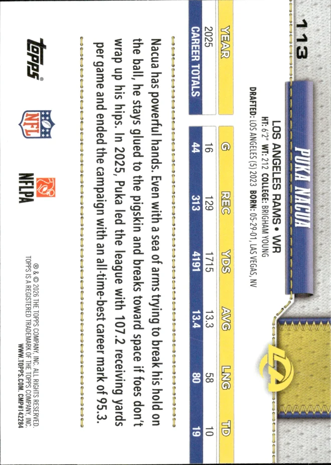 Puka Nacua card back