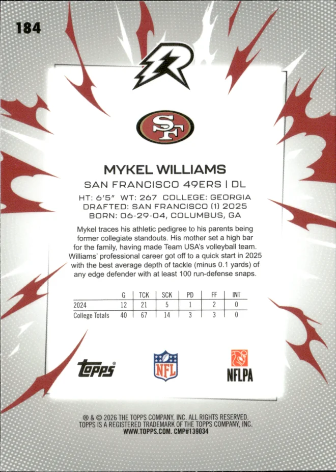 Mykel Williams card back