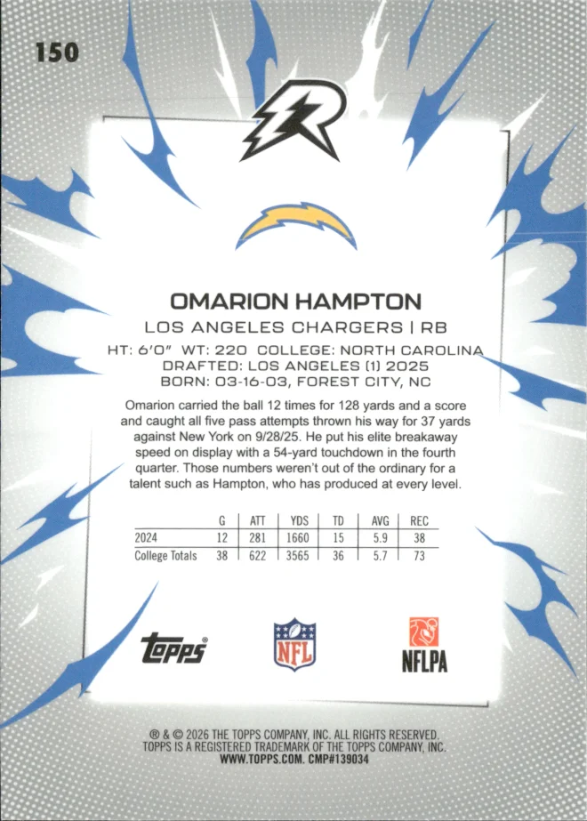 Omarion Hampton card back