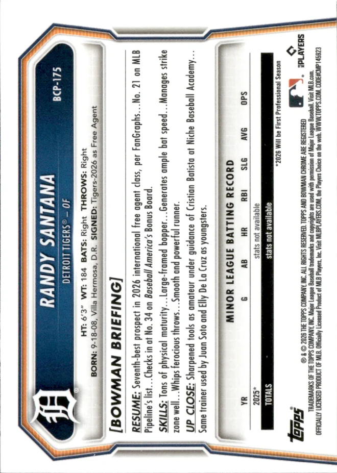 Randy Santana card back