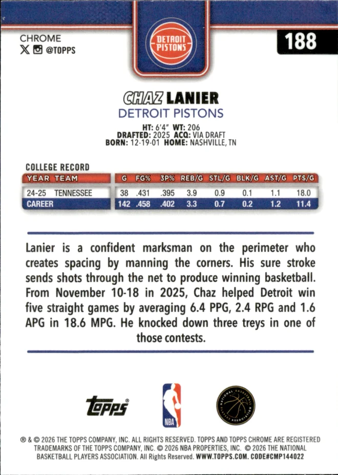 Chaz Lanier card back