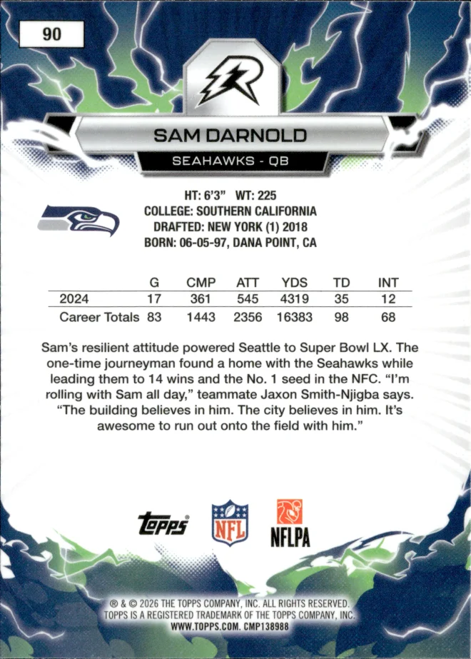 Sam Darnold card back