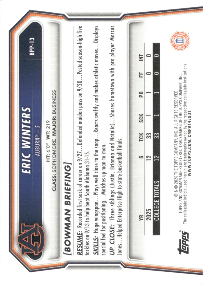 Eric Winters card back